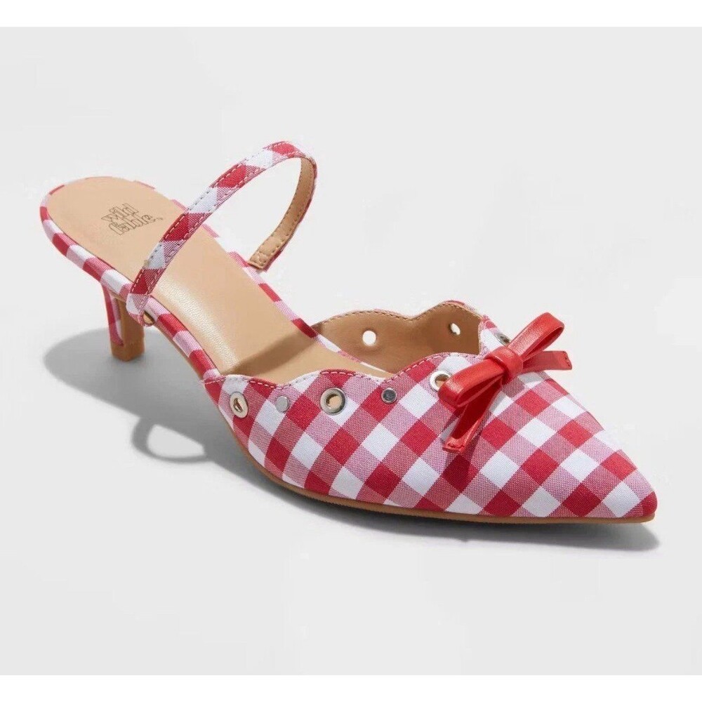 Wild Fable Red Gingham Bow Kitten Heels Size 8